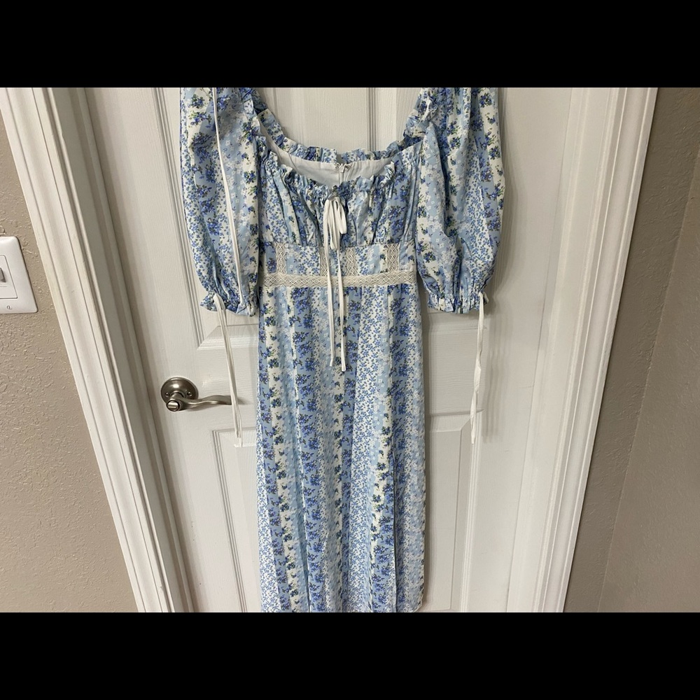 Long blue floral dress